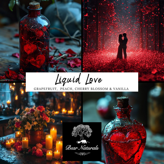 Collage of romantic images to describe the scent "Liquid Love" 