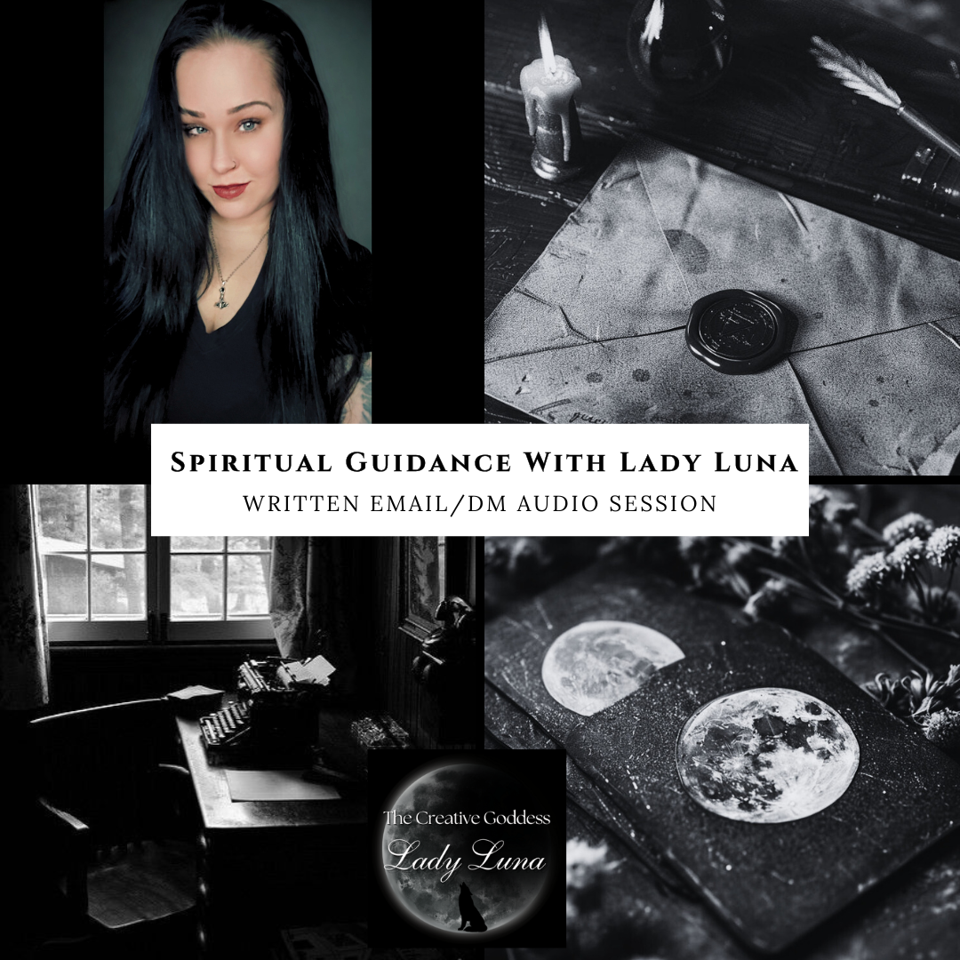 Collage of images with text overlay for spiritual guidance with Lady Luna.